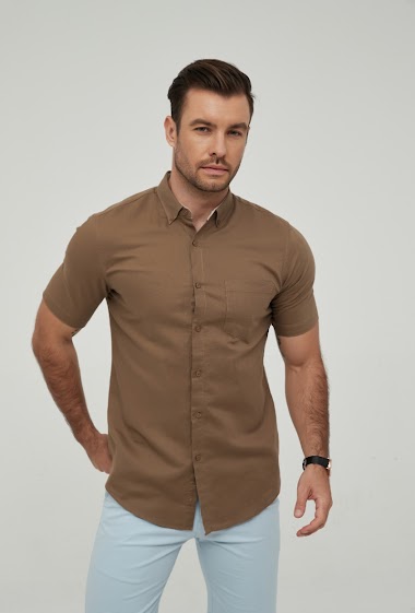 Wholesaler Yves Enzo - Brown linen sleeveless shirt comfort fit - STEPHANE