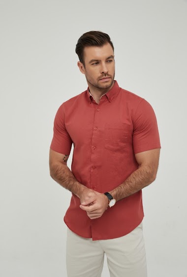Wholesaler Yves Enzo - Brick red linen sleeveless shirt comfort fit - STEPHANE