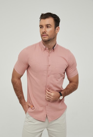 Wholesaler Yves Enzo - Vintage pink linen sleeveless shirt comfort fit - STEPHANE