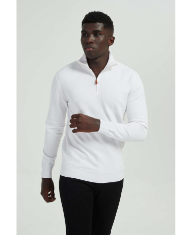 Wholesaler Yves Enzo - High zip neck jumper "cashmere touch" white