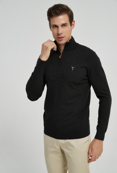 Wholesaler Yves Enzo - High zip neck jumper "cashmere touch" with logo