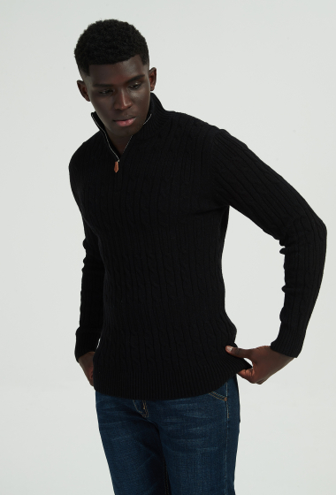 Wholesaler Yves Enzo - Cable knit high zip neck jumper - Black