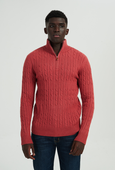 Wholesaler Yves Enzo - Cable knit high zip neck jumper - Red