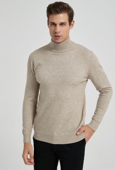 Wholesaler Yves Enzo - Jumper with funnel neck with logo - Beige