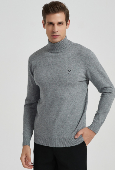 Wholesaler Yves Enzo - Jumper with funnel neck with logo - Grey