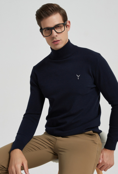 Wholesaler Yves Enzo - Jumper with funnel neck with logo - Navy