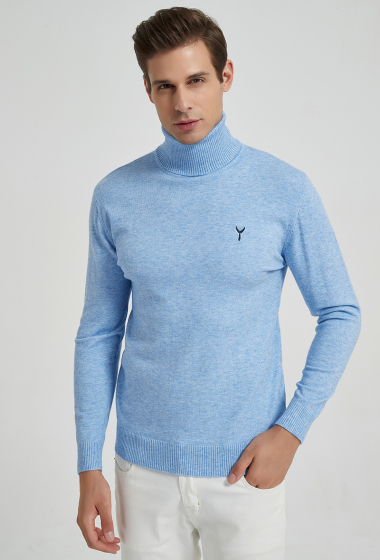 Wholesaler Yves Enzo - Turtle neck jumpers "cashmere touch" with logo - Sky blue