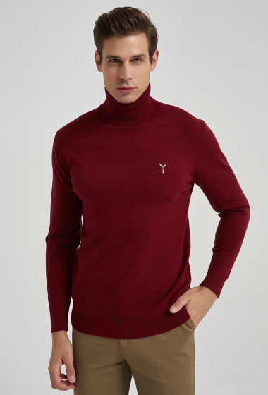 Wholesaler Yves Enzo - Turtle neck jumpers "cashmere touch" with logo - Burgundy