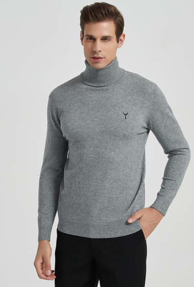 Wholesaler Yves Enzo - Turtle neck jumpers "cashmere touch" with logo - Grey