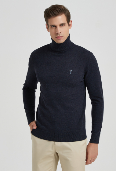 Wholesaler Yves Enzo - Turtle neck jumpers "cashmere touch" with logo - Navy vintage