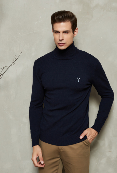 Wholesaler Yves Enzo - Turtle neck jumpers "cashmere touch" with logo - Navy