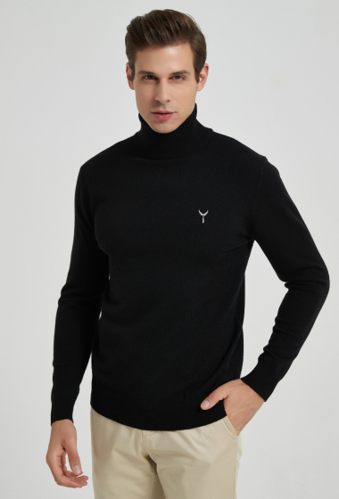 Wholesaler Yves Enzo - Turtle neck jumpers "cashmere touch" with logo - Black
