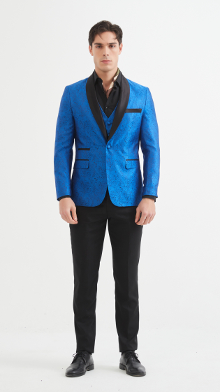 Wholesaler Yves Enzo - 3 pcs STRETCH shawl collar suit in blue pattern (T46 to T58)