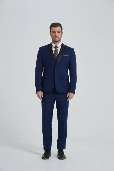 Wholesaler Yves Enzo - 3 pcs STRETCH shawl collar suit in navy blue (T46 to T58)