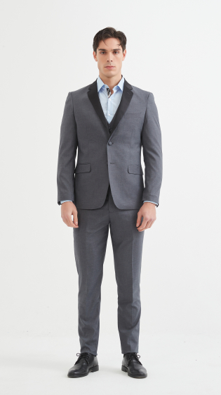 Wholesaler Yves Enzo - 3 pcs STRETCH shawl collar suit in grey (T46 to T58)