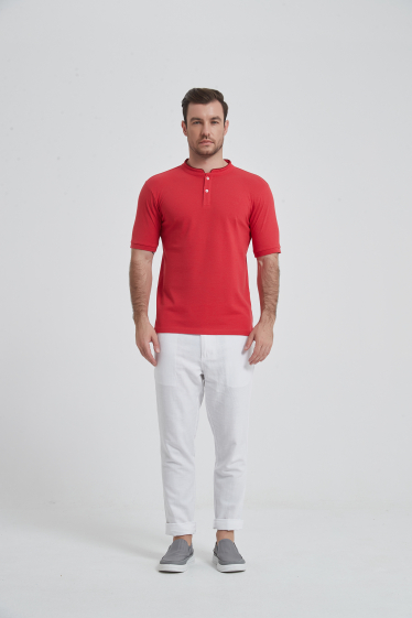 Grossiste Yves Enzo - Polo rouge vintage col mao