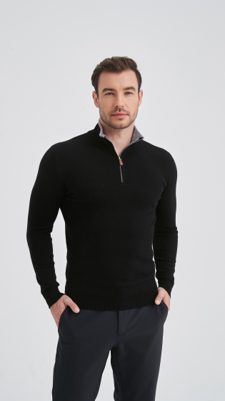 Wholesaler Yves Enzo - High zip neck jumper with elbow pads "cashmere touch"