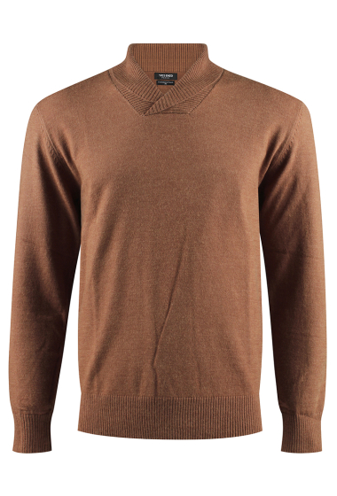 Grossiste Yves Enzo - Pull col châle "cashmere touch" - Camel