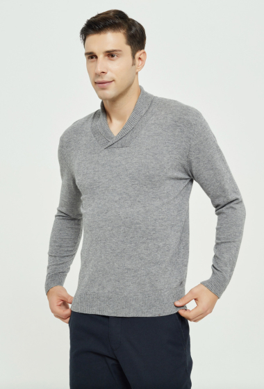 Grossiste Yves Enzo - Pull col châle "cashmere touch" - Gris