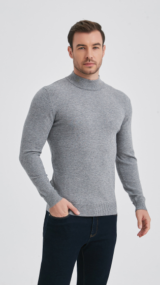 Grossiste Yves Enzo - Pull gris col cheminée "cashmere touch"