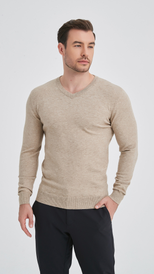 Grossiste Yves Enzo - Pull col V "cashmere touch" - Beige