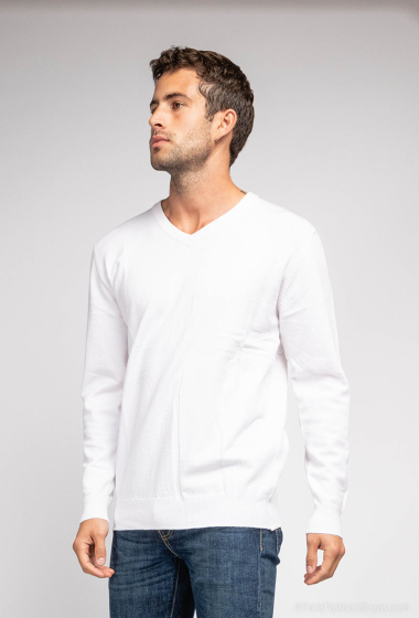 Grossiste Yves Enzo - Pull col V "cashmere touch" - Blanc