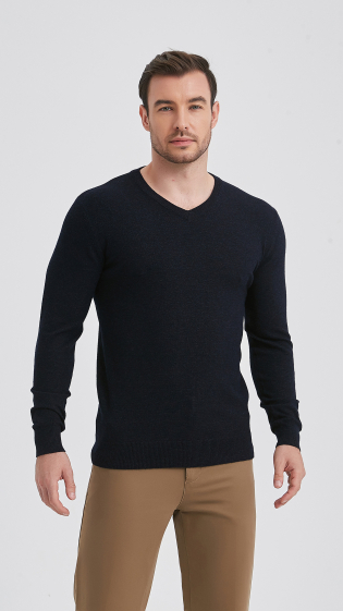 Wholesaler Yves Enzo - V-neck jumper "cashmere touch" - Navy vintage