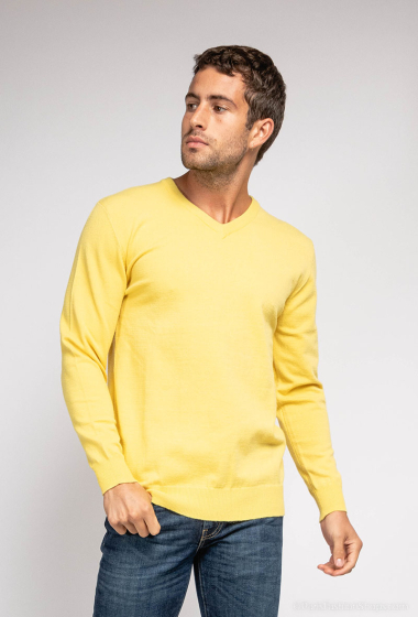 Grossiste Yves Enzo - Pull col V "cashmere touch" - Jaune