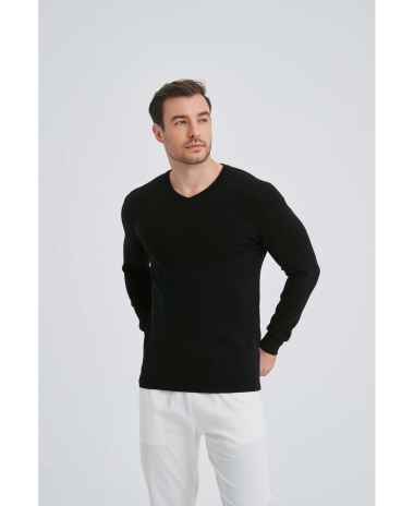 Grossiste Yves Enzo - Pull col V "cashmere touch" - Noir