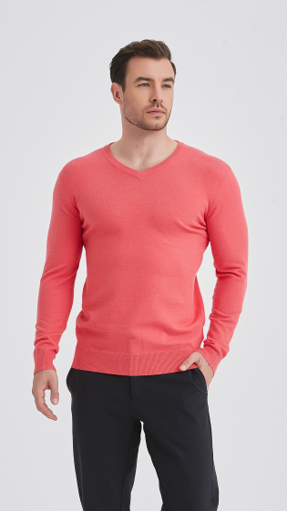 Wholesaler Yves Enzo - V-neck jumper "cashmere touch" - Pink