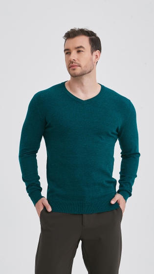 Grossiste Yves Enzo - Pull col V "cashmere touch" - Vert sapin