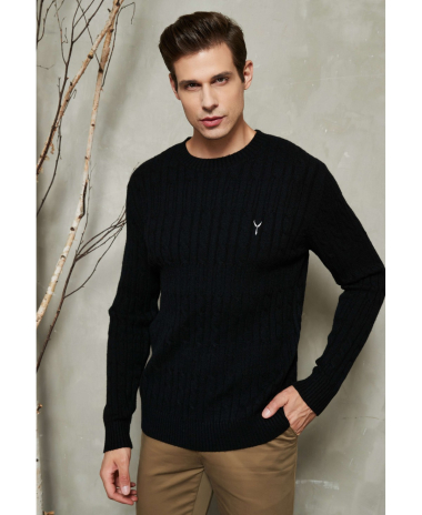 Wholesaler Yves Enzo - Cable knit crew neck neck jumper with logo - Black