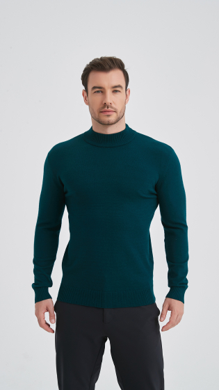 Grossiste Yves Enzo - Pull vert col cheminée "cashmere touch"