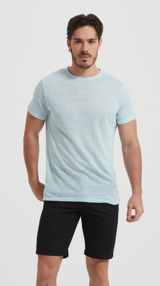 Großhändler Yves Enzo - Himmelblaues T-Shirt 100% Leinen Himmelblau