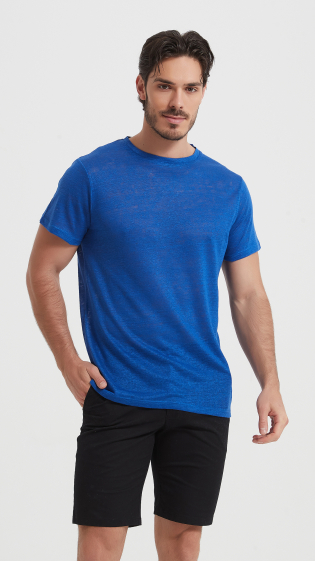 Großhändler Yves Enzo - Königsblaues T-Shirt aus 100 % Leinen