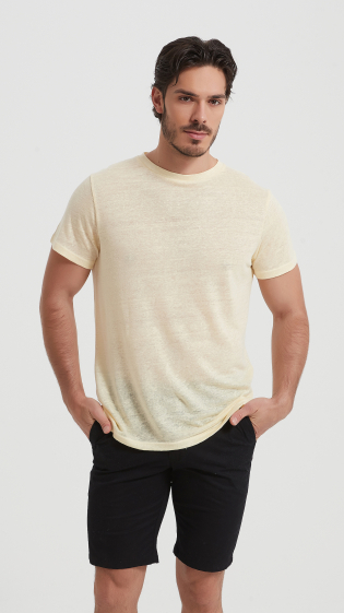 Wholesaler Yves Enzo - Straw yellow t-shirt 100% linen