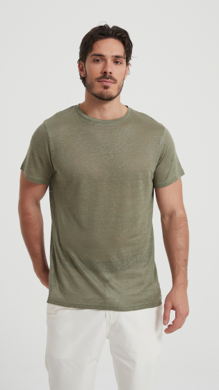 Wholesaler Yves Enzo - Khaki t-shirt 100% linen