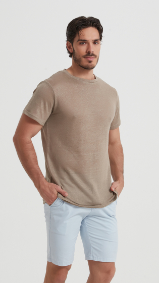 Wholesaler Yves Enzo - Taupe t-shirt 100% linen