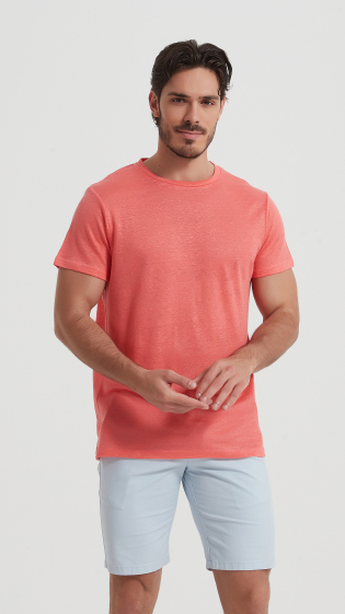 Großhändler Yves Enzo - 100% Leinen Terrakotta T-Shirt