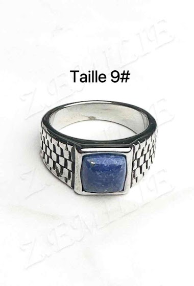 Grossiste Z. Emilie - Bague acier chevalier pierre lapis lazuli