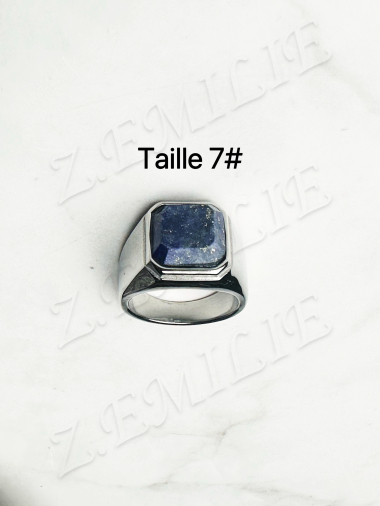 Grossiste Z. Emilie - Bague acier chevalière lapis lazuli