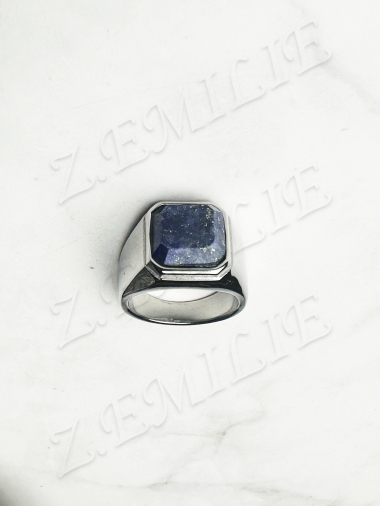 Grossiste Z. Emilie - Bague acier chevalière lapis lazuli