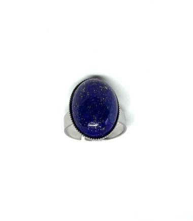 Grossiste Z. Emilie - Bague acier pierre lapis lazuli ovale