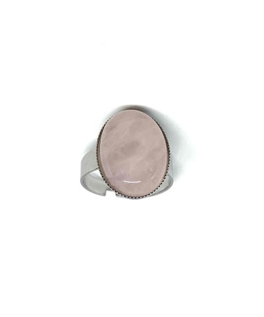 Grossiste Z. Emilie - Bague acier pierre quartz rose ovale