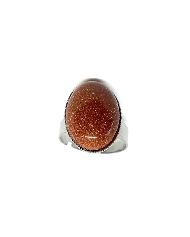 Grossiste Z. Emilie - Bague acier pierre sable dorée ovale