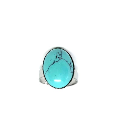 Oval turquoise stone steel ring