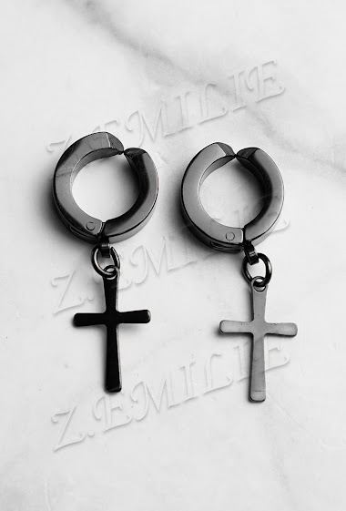 Wholesaler Z. Emilie - Cross fake creole without hole steel earring