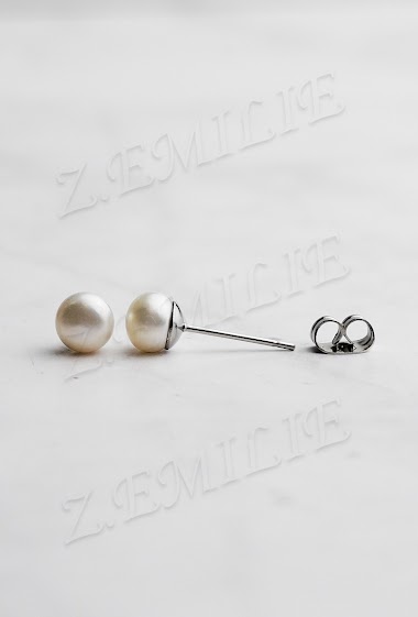 Großhändler Z. Emilie - Freshwater pearl steel earring 6mm
