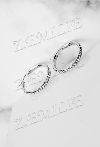 Grossiste Z. Emilie - Boucle d'oreille acier strass créole 30mm