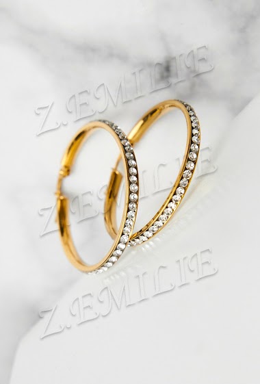 Wholesaler Z. Emilie - Strass creole steel earring 40mm